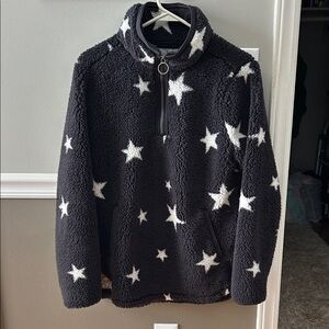 Cozy Star Pattern, super soft, Fleece Pullover - Black and White